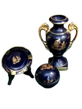 Limoges Set, Courting Couple Cobalt Blue/Gold